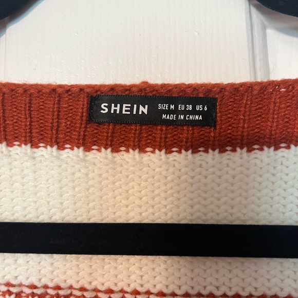 Shein medium fall v neck striped sweater acrylic EUC cream orange - Picture 5 of 7